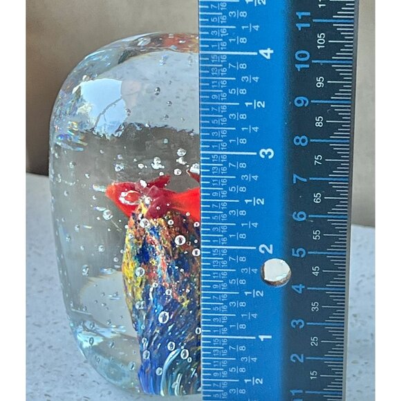 Handcrafted Blown Glass Paperweight With Colorful Fish & Bucillante Bubbles Gift - Picture 5 of 11
